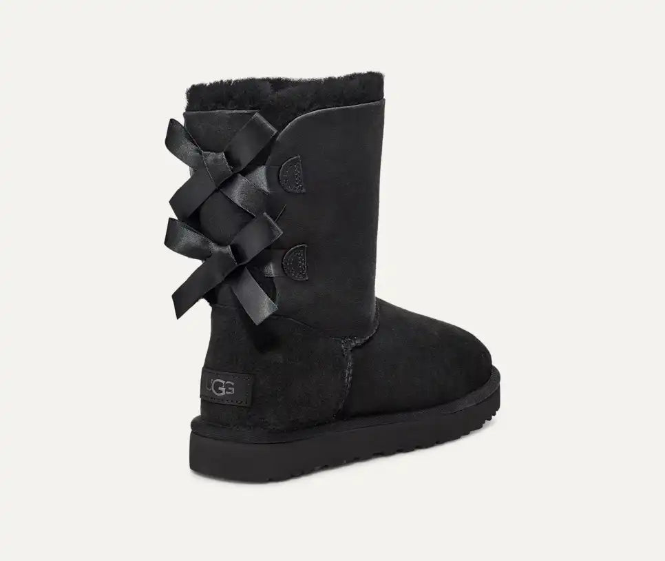 Cizme tip UGG cu fundițe decorative – Negru clasic
