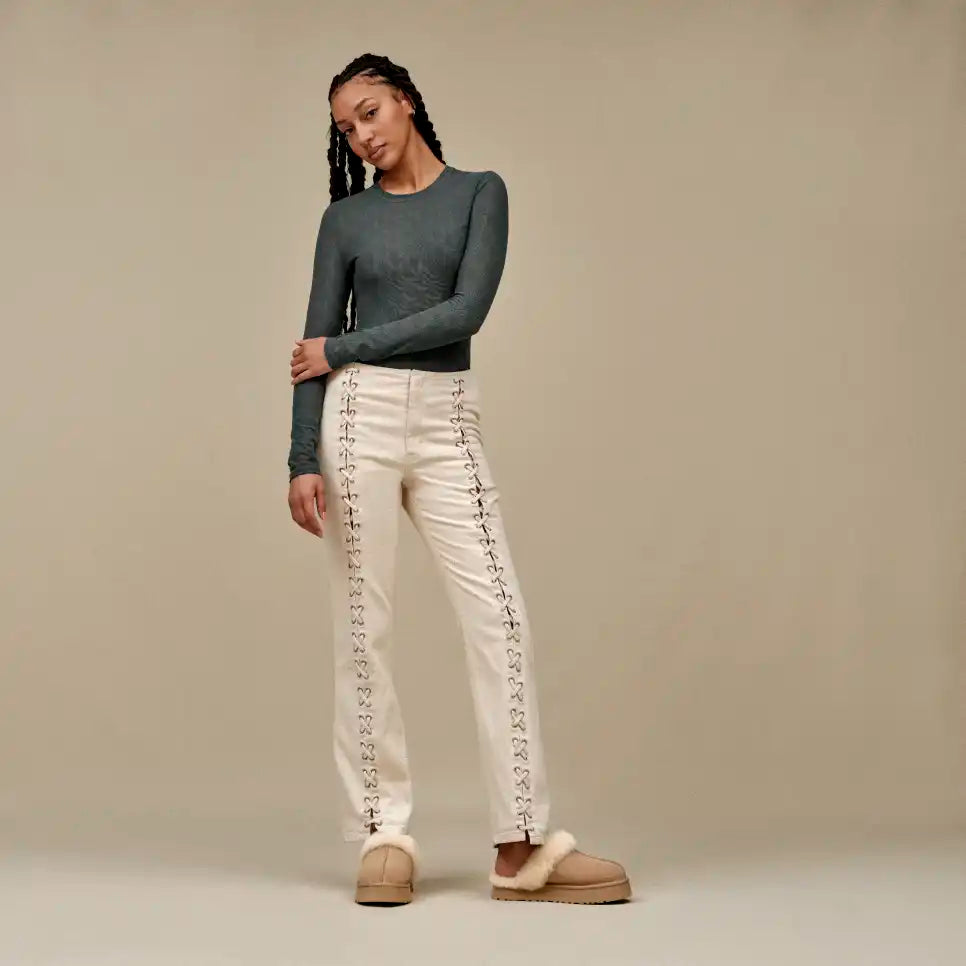 Papuci tip UGG cu blană și platformă – Bej nisipiu