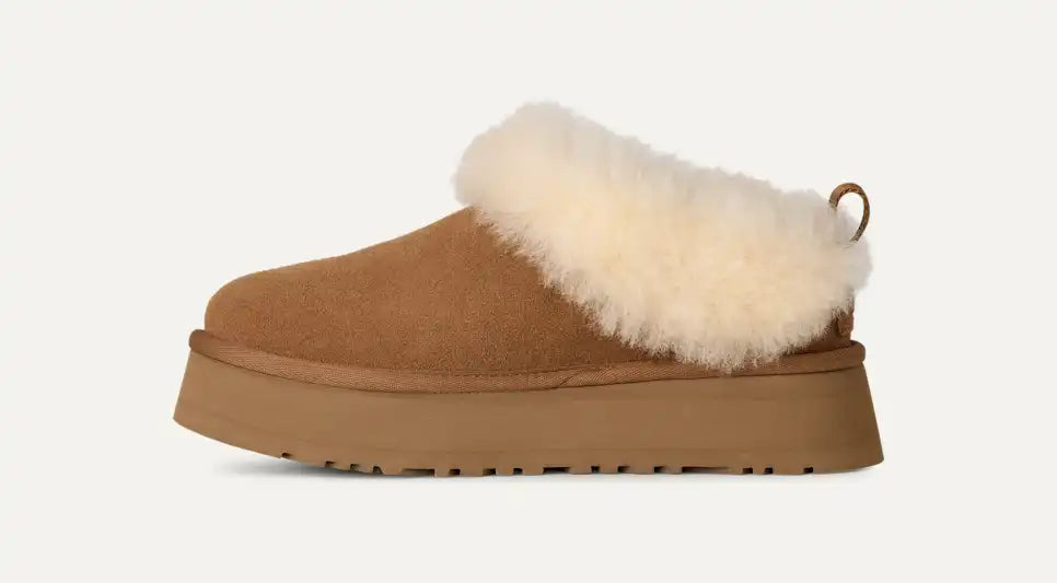 Papuci tip UGG cu blană și platformă – Maro camel