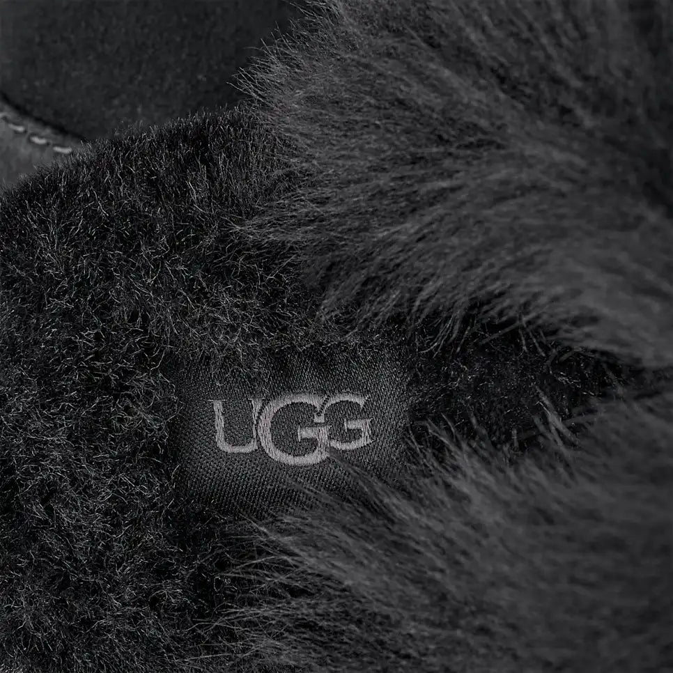 Papuci tip UGG cu blană voluminoasă și platformă – Negru intens